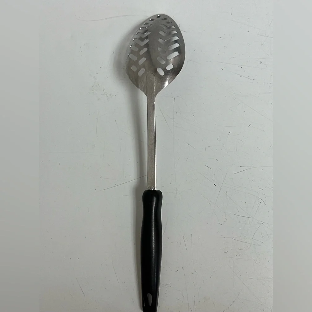 Vintage EKCO USA Slotted Spoon Stainless Steel 2-Tone Wood Black Handle MCM